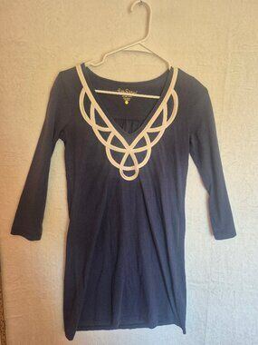 Lilly Pulitzer Navy Blue Rope Neck Tunic Dress XS | Pima Cotton Coastal Resort